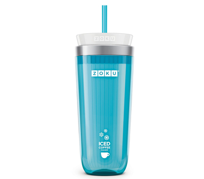  Охлаждающий стакан Zoku Iced Coffee Maker, с крышкой и трубочкой голубой, 325мл, фото 2 
