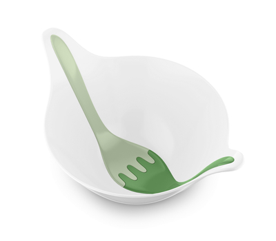  Салатник с приборами Koziol Leaf 2.0, бело-зелёный, 4л, фото 1 