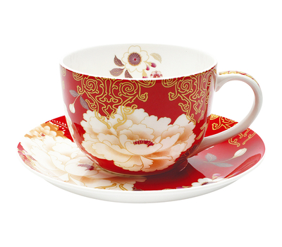 Чашка с блюдцем Maxwell & Williams Кимоно, белая с красным, 0,25 л, фарфор - 2 предмета, фото 1 