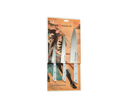  Набор 3 ножа Samura Harakiri белая рукоять, нержавеющая легированная сталь, фото 2 