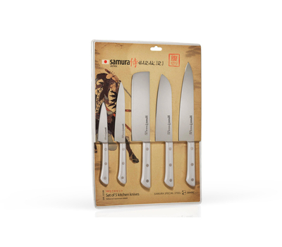  Набор кухонных ножей Samura Harakiri, 5шт, белая рукоять, нержавеющая легированная сталь, фото 2 