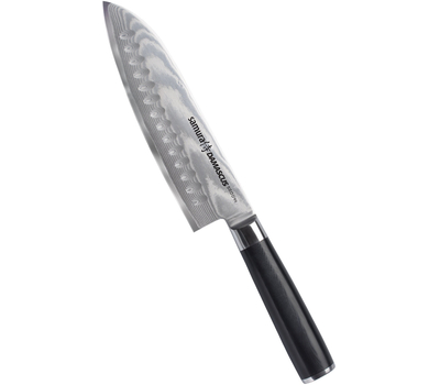  Нож Сантоку Samura Damascus, 18см, выемки на лезвии, дамасская сталь, фото 1 