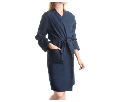  Льняной халат Tkano Essential, темно-синий, размер S, фото 5 