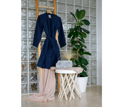  Льняной халат Tkano Essential, темно-синий, размер M, фото 2 