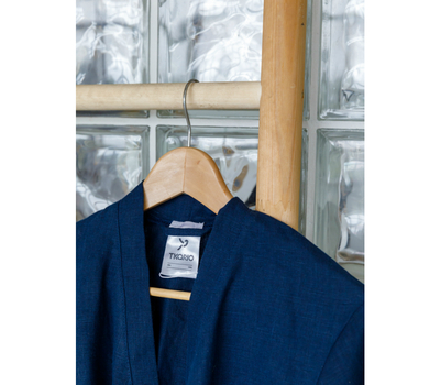  Льняной халат Tkano Essential, темно-синий, размер S, фото 4 