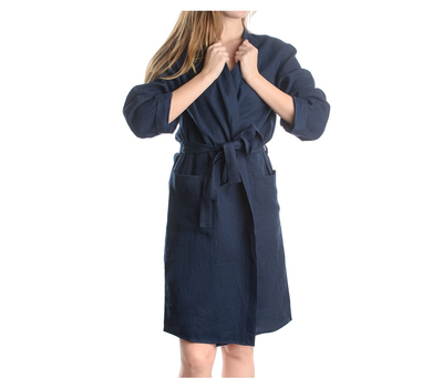  Льняной халат Tkano Essential, темно-синий, размер M, фото 6 