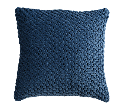 Подушка декоративная стеганая Tkano Essential, из хлопкового бархата темно-синего цвета, 45х45, фото 1 