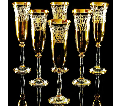  Набор фужеров для шампанского Migliore DeLuxe Vittoria, хрусталь, декор золото 24К - 6шт, фото 1 