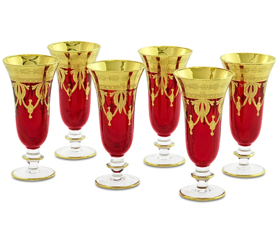  Фужеры для шампанского Migliore DeLuxe Dinastia Rosso, хрусталь красный, декор золото 24К - 6шт, фото 1 