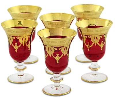  Набор бокалов для вина/воды Migliore DeLuxe Dinastia Rosso, хрусталь красный, декор золото 24К - 6шт, фото 1 