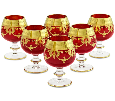  Набор бокалов для коньяка Migliore DeLuxe Dinastia Rosso, хрусталь красный, декор золото 24К - 6шт, фото 1 