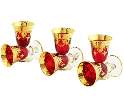  Набор рюмок Migliore DeLuxe Dinastia Rosso, хрусталь красный, декор золото 24К - 6шт, фото 1 