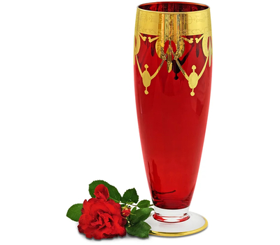  Ваза для цветов Migliore DeLuxe Dinastia Rosso, хрусталь красный, декор золото 24К, 42см, фото 1 