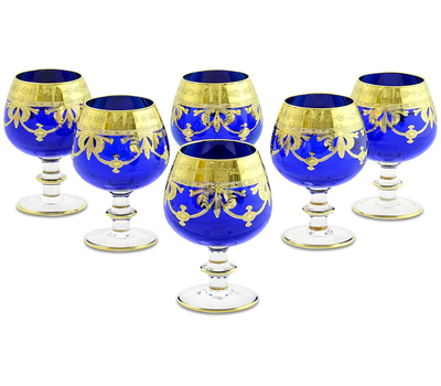  Набор бокалов для коньяка Migliore DeLuxe Dinastia Blu, хрусталь синий, декор золото 24К - 6шт, фото 1 