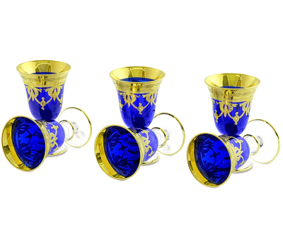  Набор рюмок Migliore DeLuxe Dinastia Blu, хрусталь синий, декор золото 24К - 6шт, фото 1 