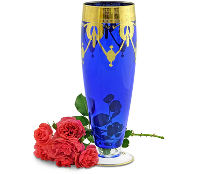  Ваза для цветов Migliore DeLuxe Dinastia Blu, хрусталь синий, декор золото 24К, 42см, фото 1 