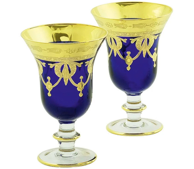 Набор бокалов для вина/воды Migliore DeLuxe Dinastia Blu, хрусталь синий, декор золото 24К - 2шт, фото 1 