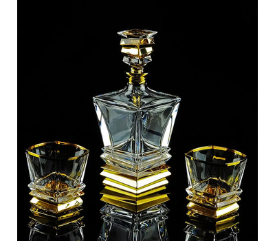  Набор для виски Migliore DeLuxe Vikont: графин + 2 стакана, хрусталь, декор золото 24К, фото 1 