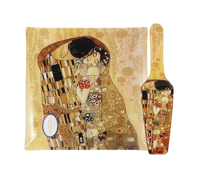  Carmani Набор для торта: блюдо квадратное с лопаткой Поцелуй (Г. Климт) 25х25см, стекло, фото 1 