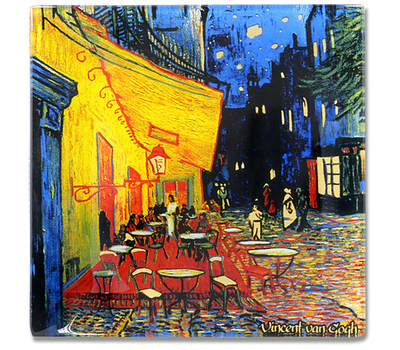  Carmani Тарелка квадратная Ночная терраса кафе (Ван Гог) 13х13 см, стекло, фото 1 