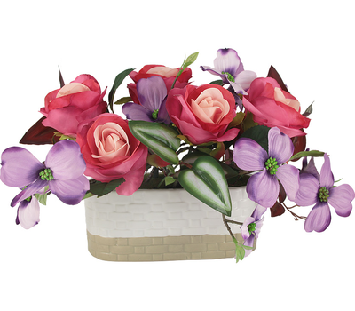  Dream Garden Декоративные цветы Розы малиновые с сиреневыми цветами в керамической вазе, фото 1 